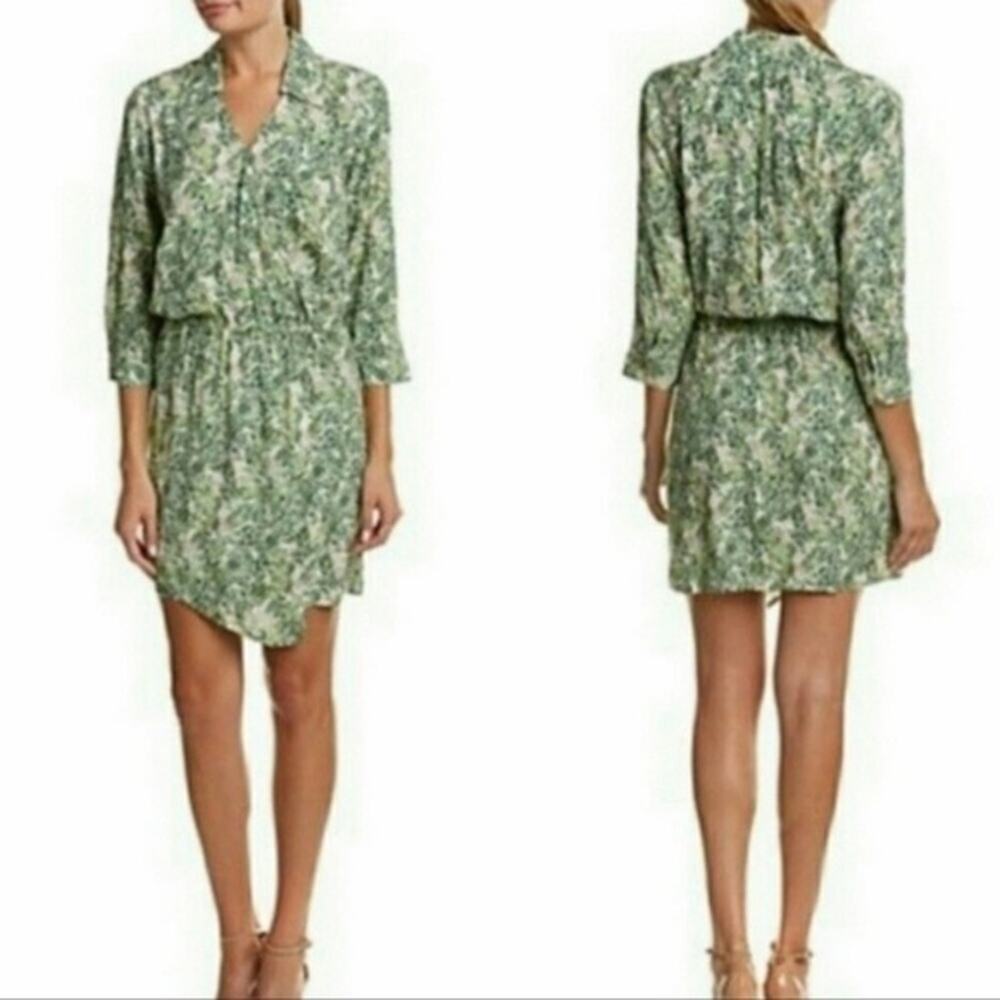 CAbi #280 medium leaf print faux wrap dress